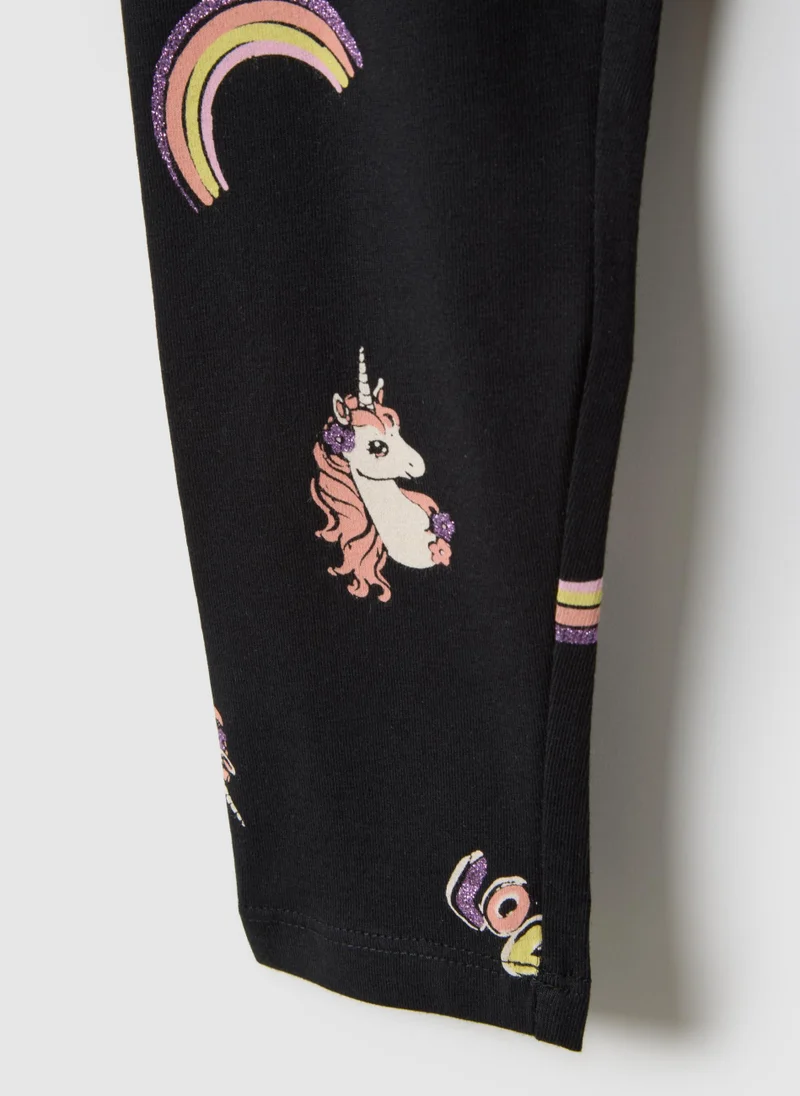 Ovs  OVS Girls' Black Stretch Cotton Skinny Fit Leggings With Prints for Kids | Best Price UAE